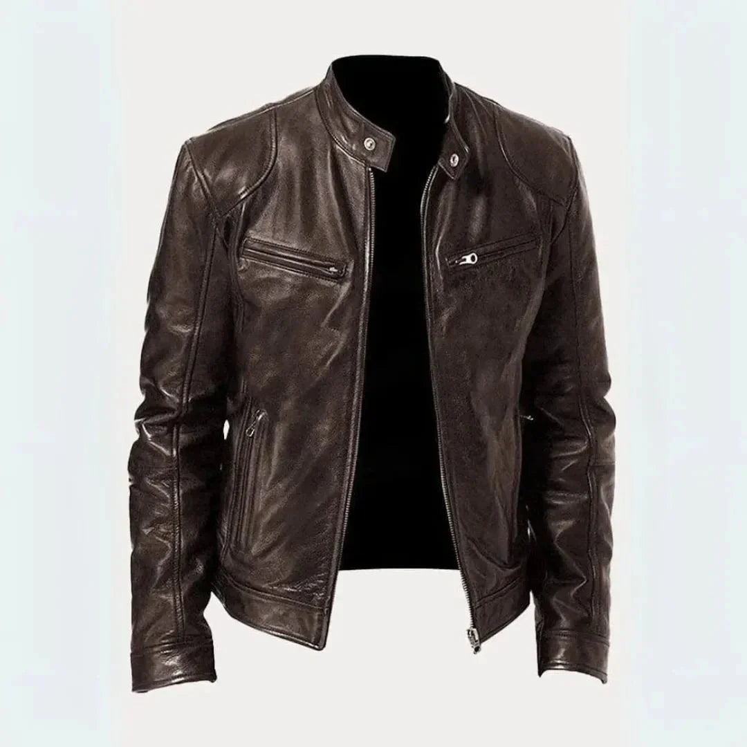 Leder-Motorradjacke Stilvoll Schwarz