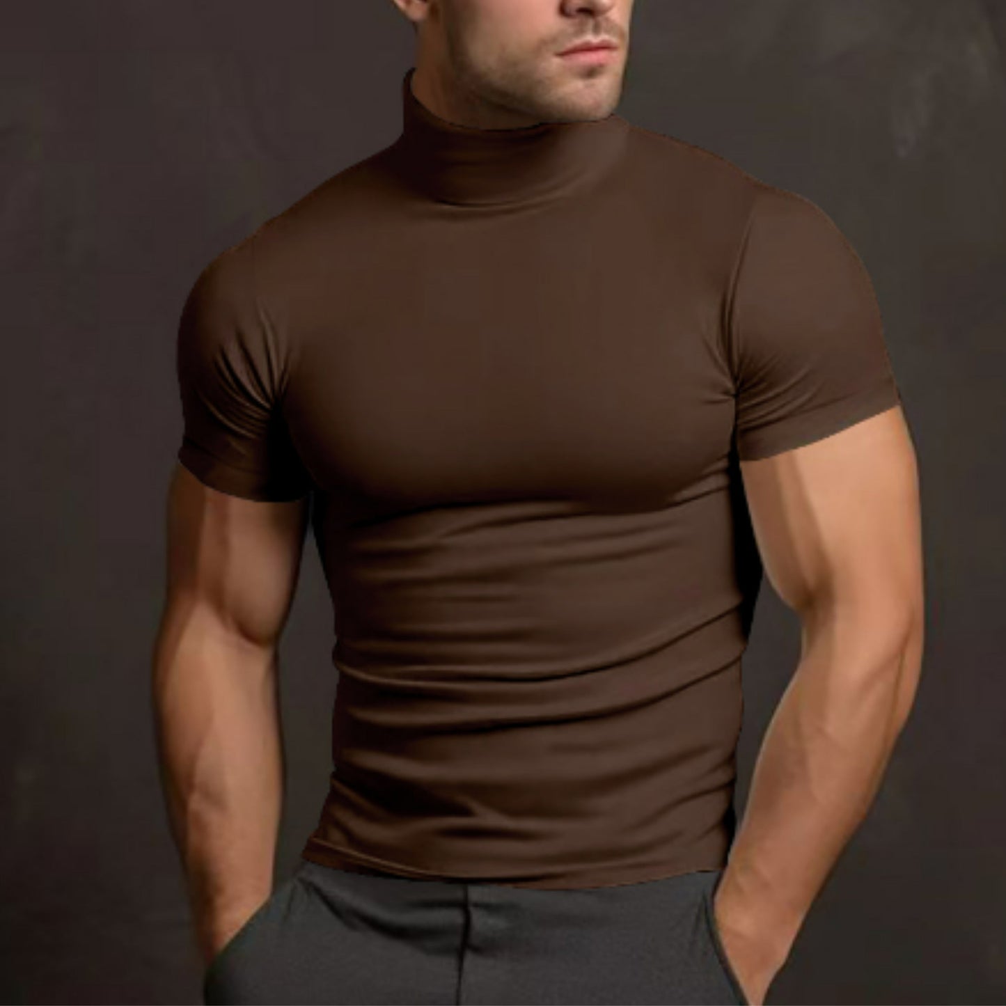 Herren Rollkragen Pullover Slim Fit Kurzarm