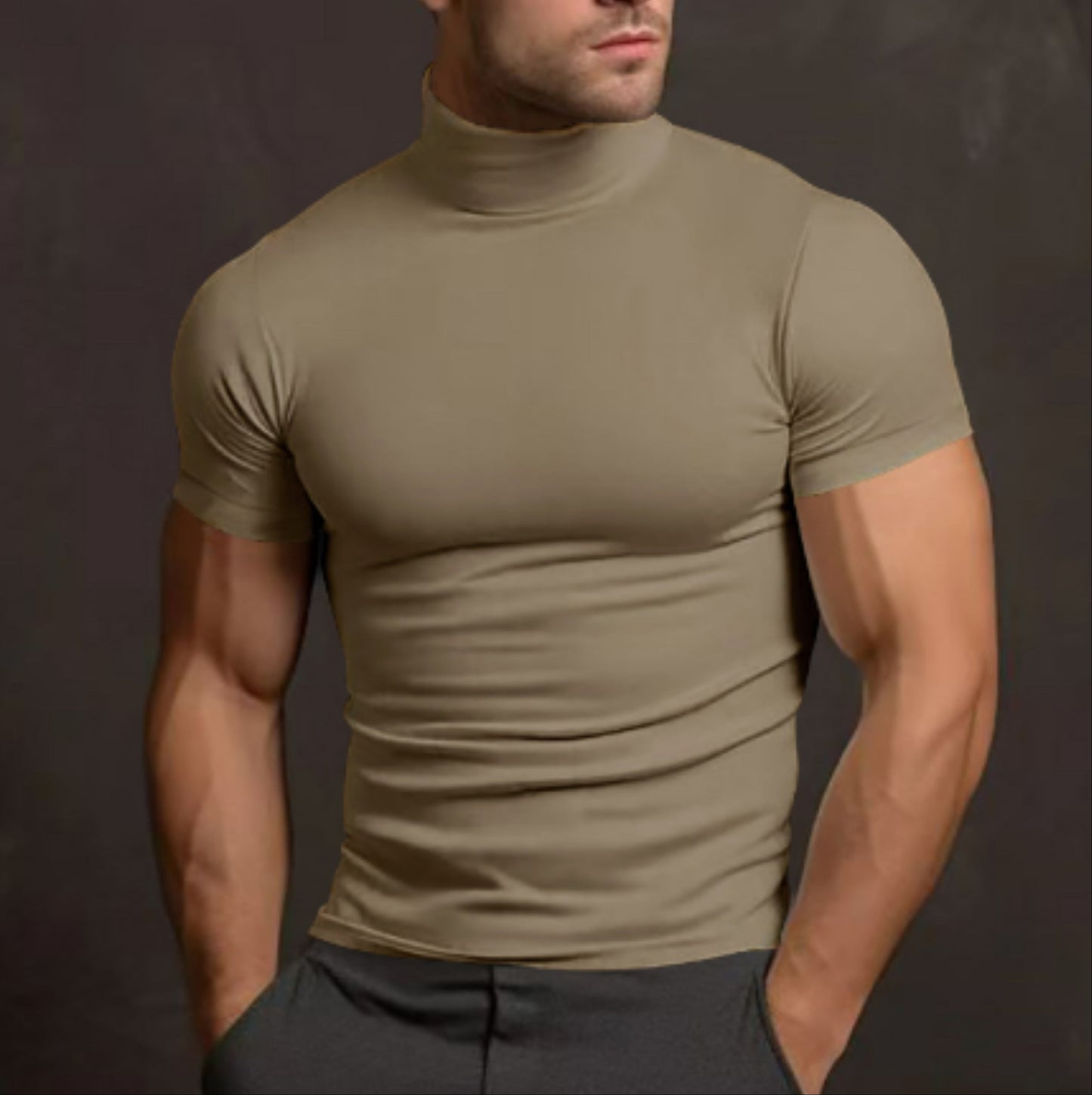 Herren Rollkragen Pullover Slim Fit Kurzarm