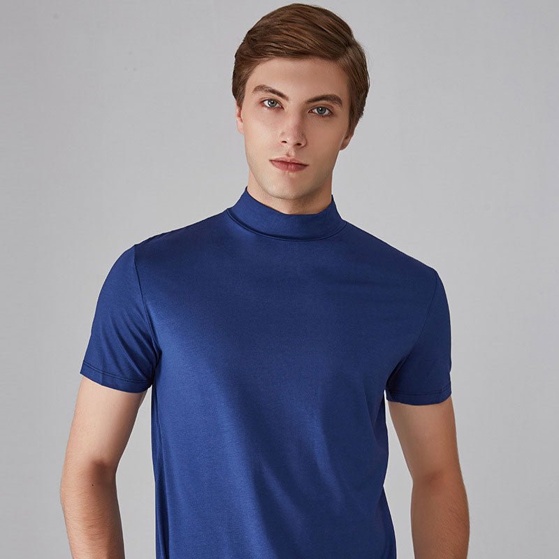 Herren T-Shirt Kurzarm Einfarbig Rollkragen