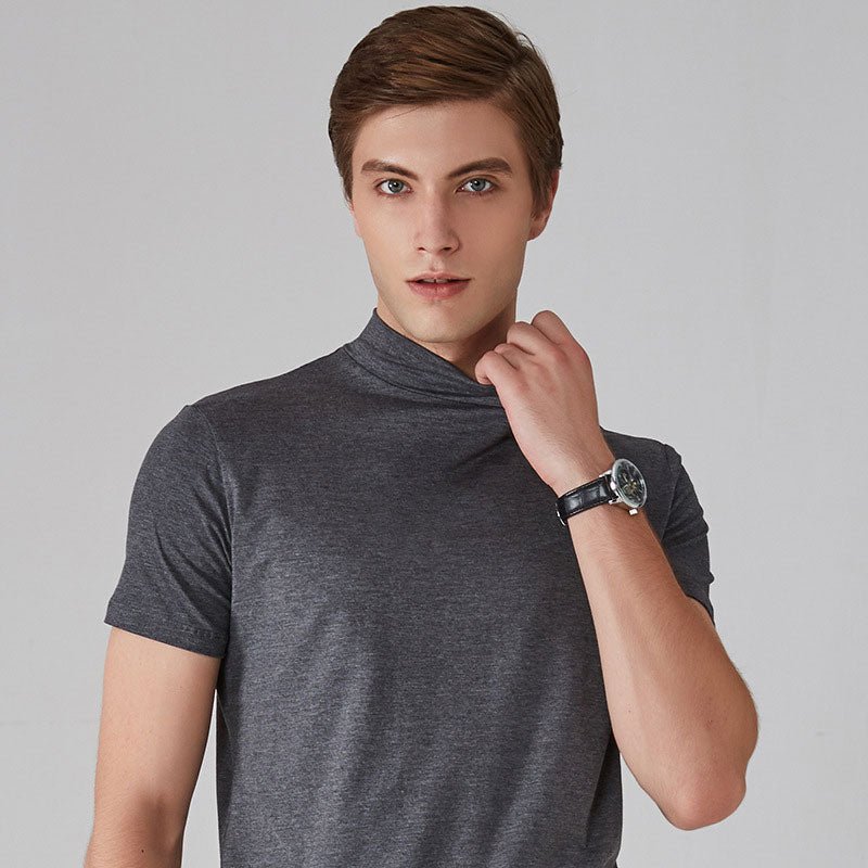 Herren T-Shirt Kurzarm Einfarbig Rollkragen
