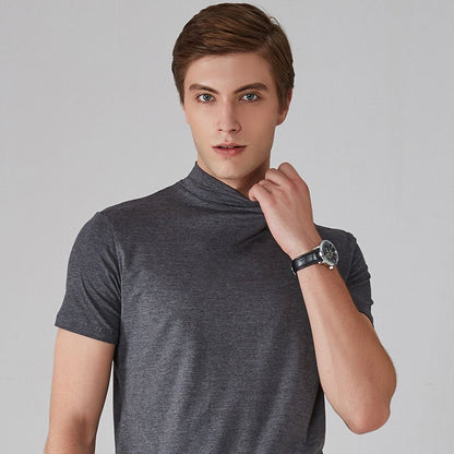 Herren T-Shirt Kurzarm Einfarbig Rollkragen