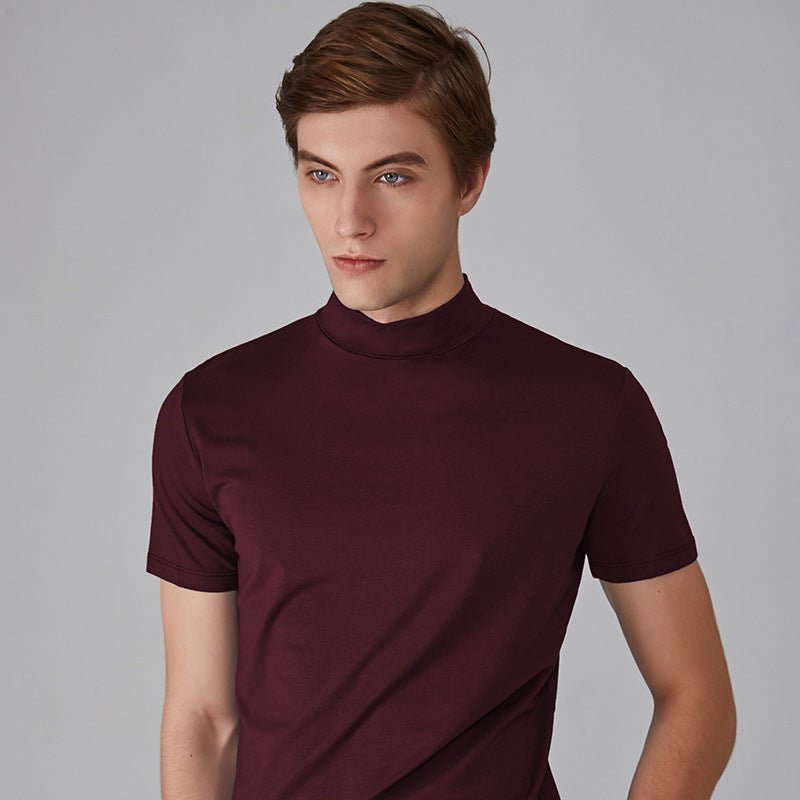 Herren T-Shirt Kurzarm Einfarbig Rollkragen