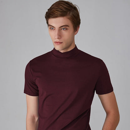 Herren T-Shirt Kurzarm Einfarbig Rollkragen