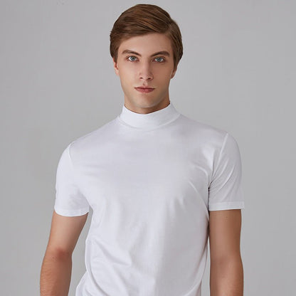 Herren T-Shirt Kurzarm Einfarbig Rollkragen