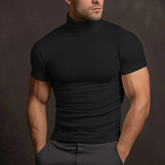 Herren Slimfit Rollkragen T-Shirt Kurzarm - IdealeKleiden