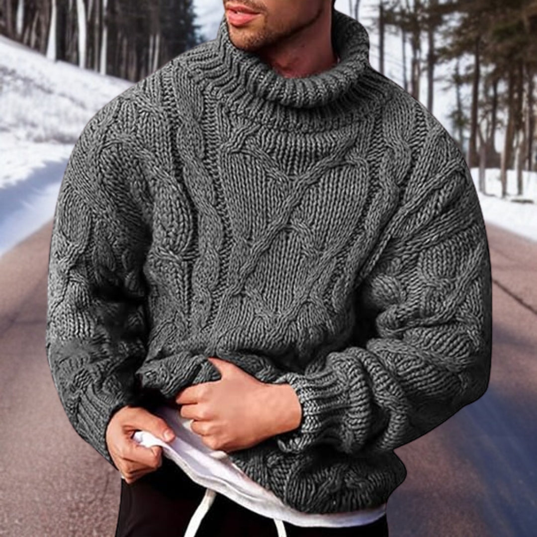 Herren Rollkragenpullover Grobstrick Zopflook
