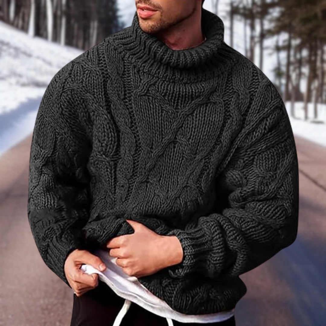 Herren Rollkragenpullover Grobstrick Zopflook