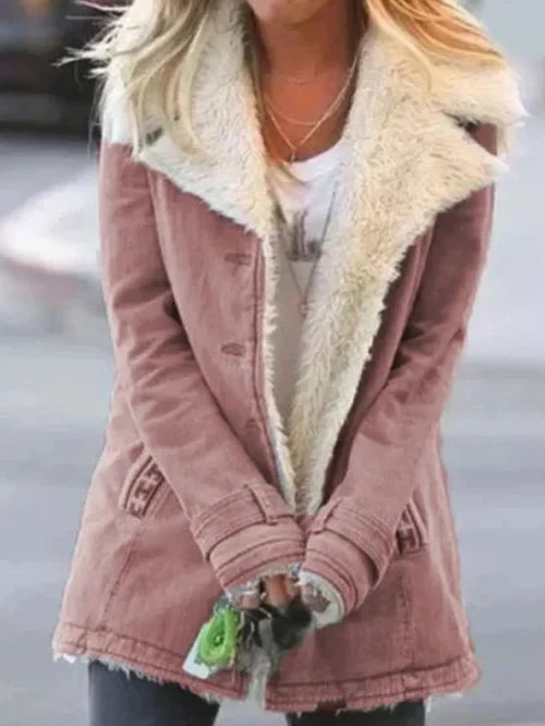 Stilvolle Damenjacke Warm Luxus Sherpa Futter