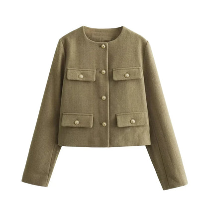 Elegante Damenjacke Bouclé-Stoff Goldknöpfe