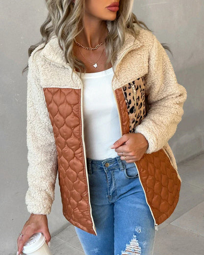 Damen Fleecejacke Mit Tiermuster Trendig