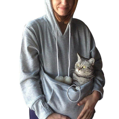 Praktischer Damen Pullover mit Kapuze und Tieretasche