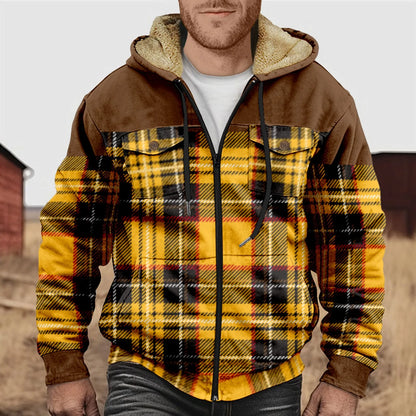 Herren Flanellhemd Kariert Fleece Warm Kapuze
