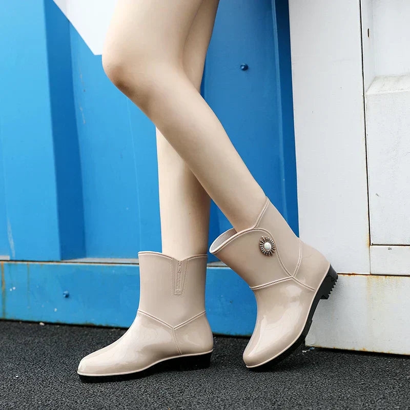 Frauen Gummistiefel Blumenmuster Profilsohle - IdealeKleiden