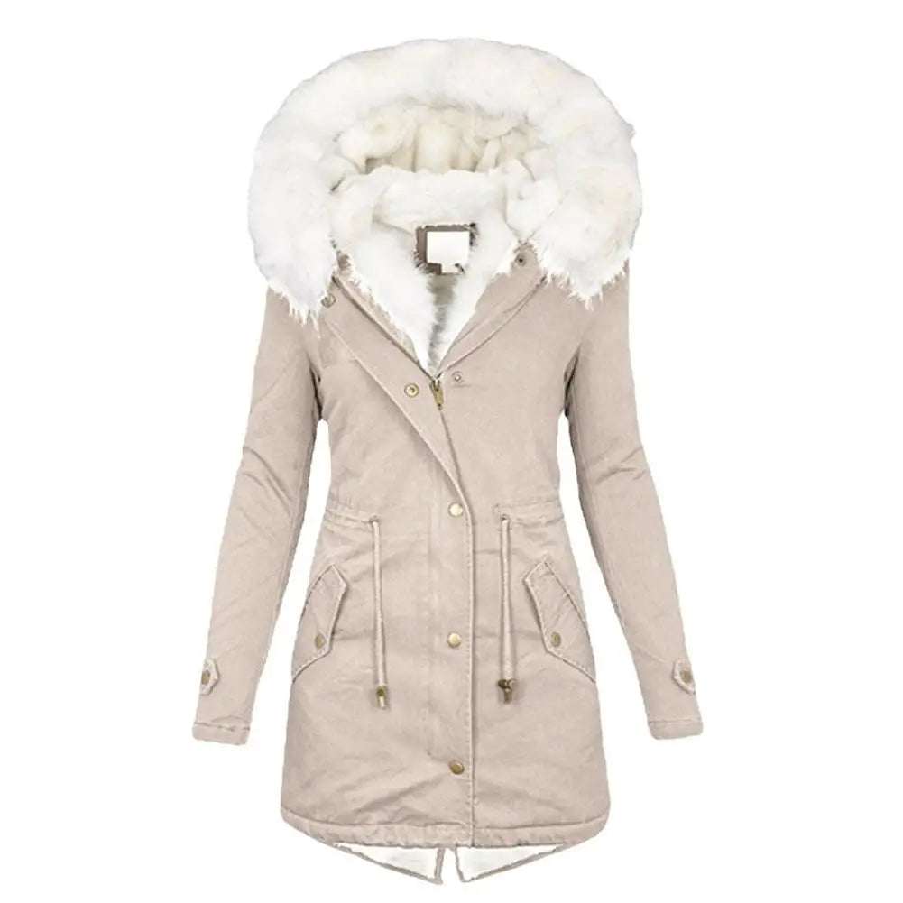 Winter Parka Mantel Lang Gepolstert Kunstfellkapuze