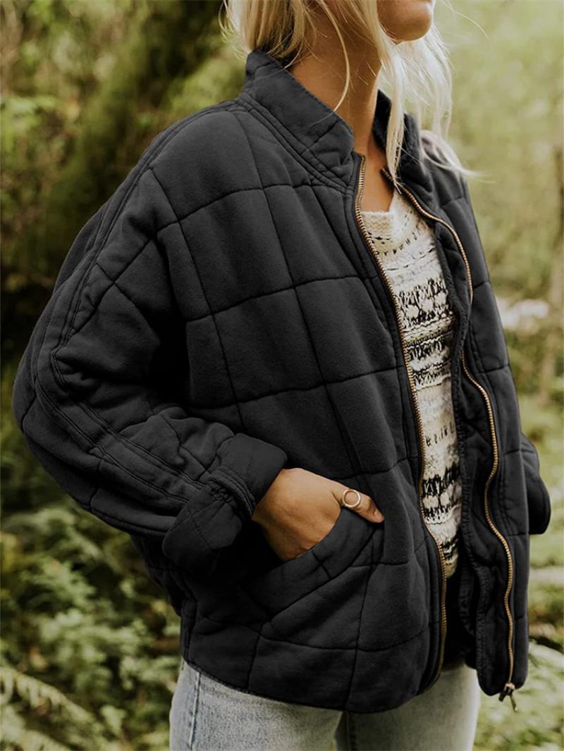Steppjacke Damen Oversized Hoher Kragen Reißverschluss