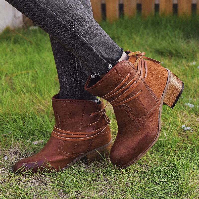Retro Stiefeletten Runde Spitze