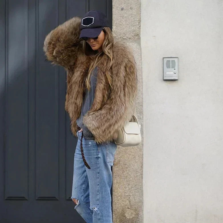 Modische Faux-Fell Jacke Frauen - IdealeKleiden