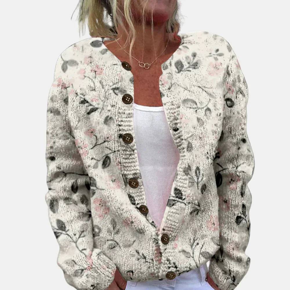 Modischer Cardigan Grau Blumenmuster Damen - IdealeKleiden