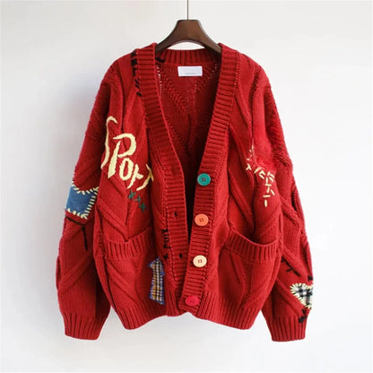 Farbenfrohe Strickjacke Patchwork Design