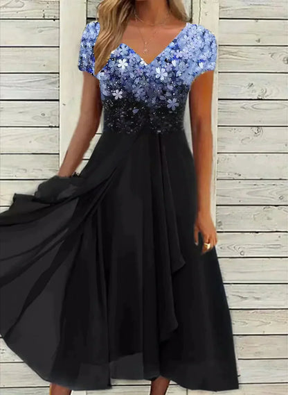 Damen Sommerkleid Blumenmuster Kurzarm - IdealeKleiden