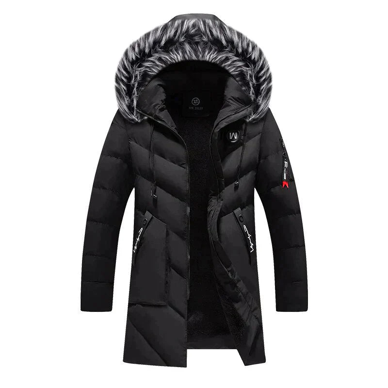 Herren Winterparka Lang Flauschig Kapuze Design