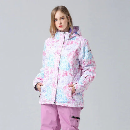 Damen Skijacke Winter Blumenmuster Trendy