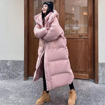Lange Damenpufferjacke Warm Kapuze Winter