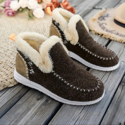 Kunstfell Stiefeletten Weich Flache Sohle Bequem