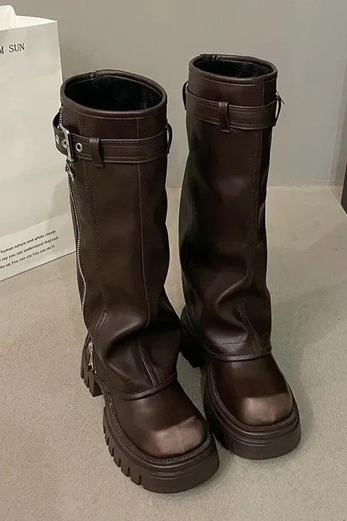 Stilvolle Plateaustiefel Kniehoch Damenschuhe