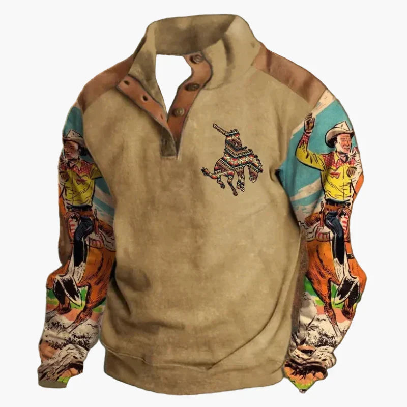 Retro Cowboy Sweatshirt Western Style Stehkragen