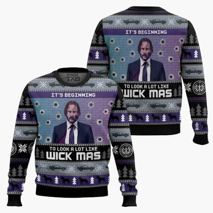 Witziger Weihnachtspullover Lustig Wick-Mas Fan-Design