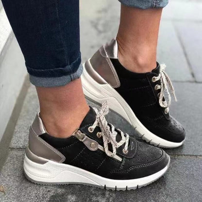 Damen Sneaker Bequem Rund Spitze Schnürsenkel