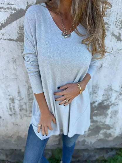 Damen Oberteil Herbst Chic Langarm V-Ausschnitt
