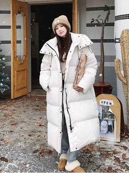 Lange Damenpufferjacke Warm Kapuze Winter