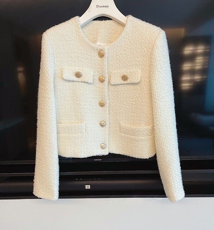 Damen Tweed Jacke Rundhals Chic