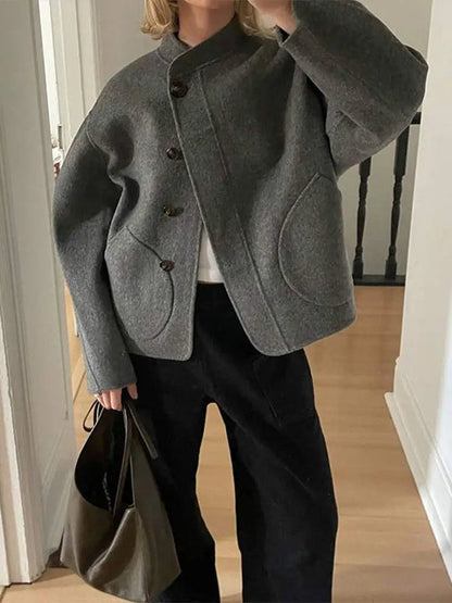 Stylische Stehkragen Jacke Kurz Modisch