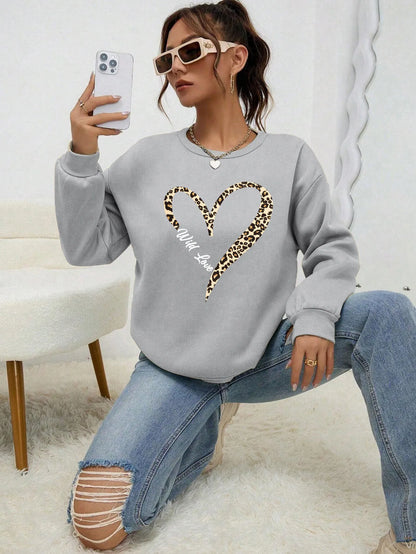 Modische Sweatjacke Leopard Herz Muster Frauen