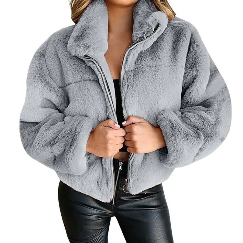 Übergroße Faux-Fur-Jacke Hoher Kragen Weich