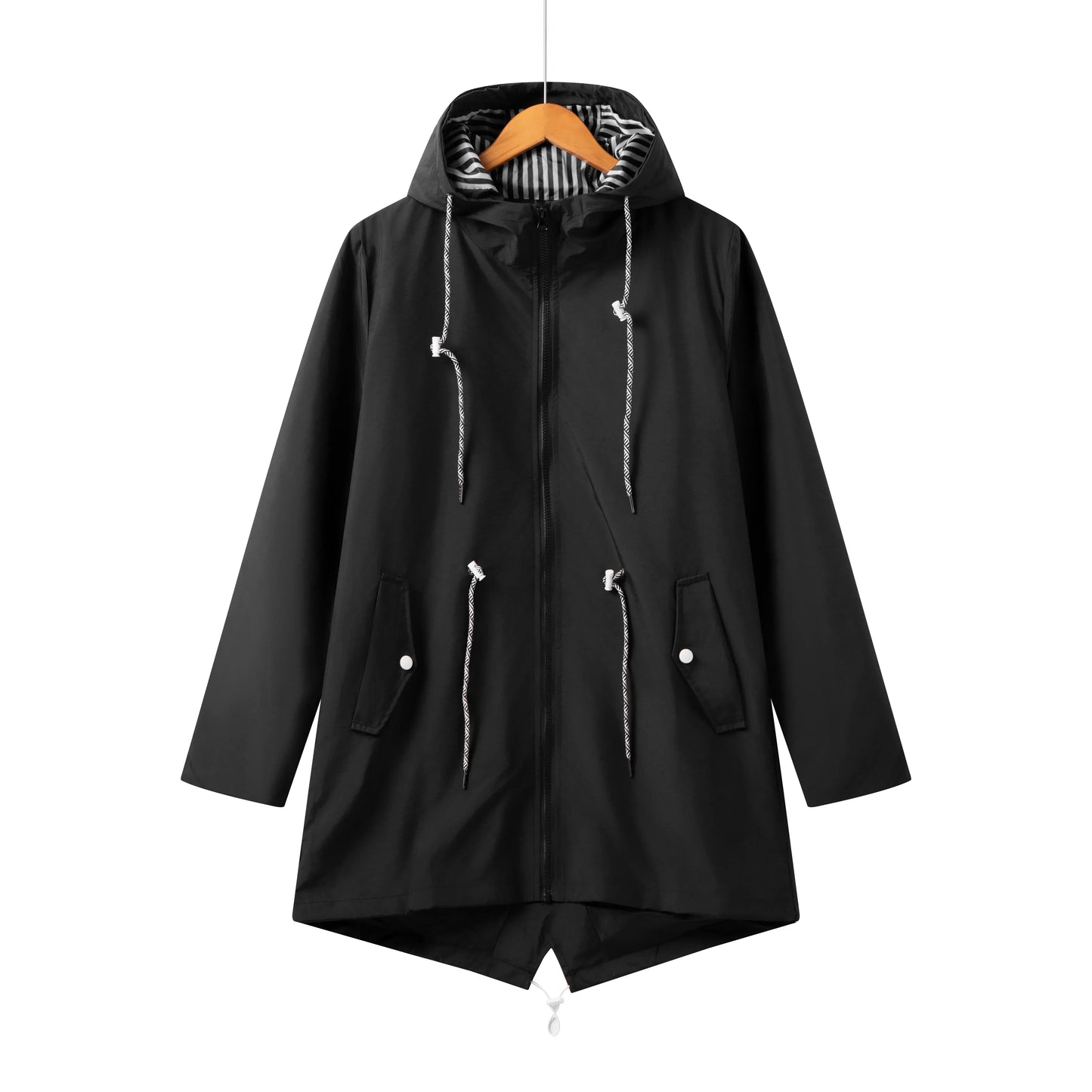 Damen Parka Mantel Lässig Kordelzug Reißverschluss