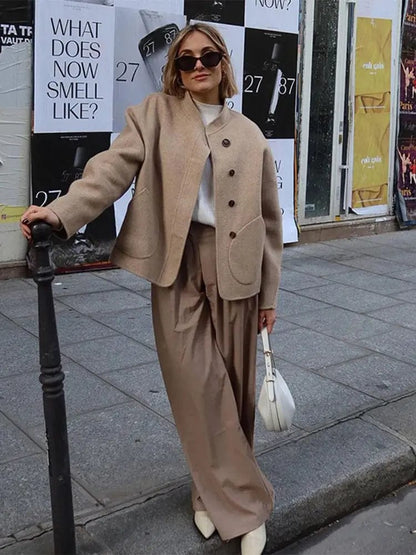 Übergrößen Wolljacke Asymmetrisch Große Taschen - IdealeKleiden