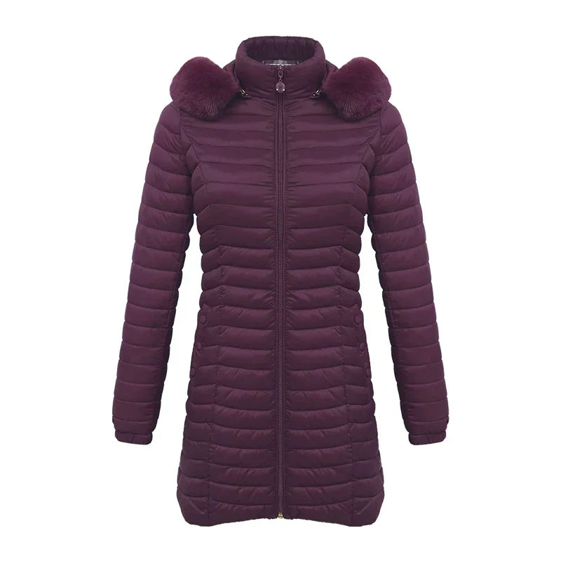 Elegante Winterjacke Slim Fit mit Pelzkapuze