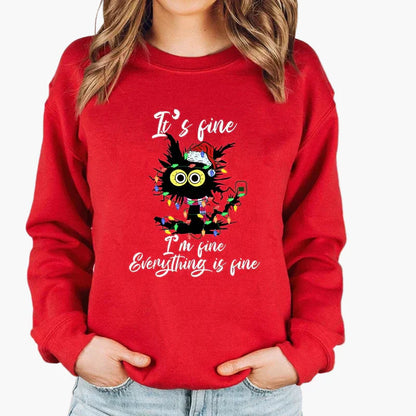 Weihnachtspullover Katze Lichterkette - Lustiger Katzen Sweater Winter