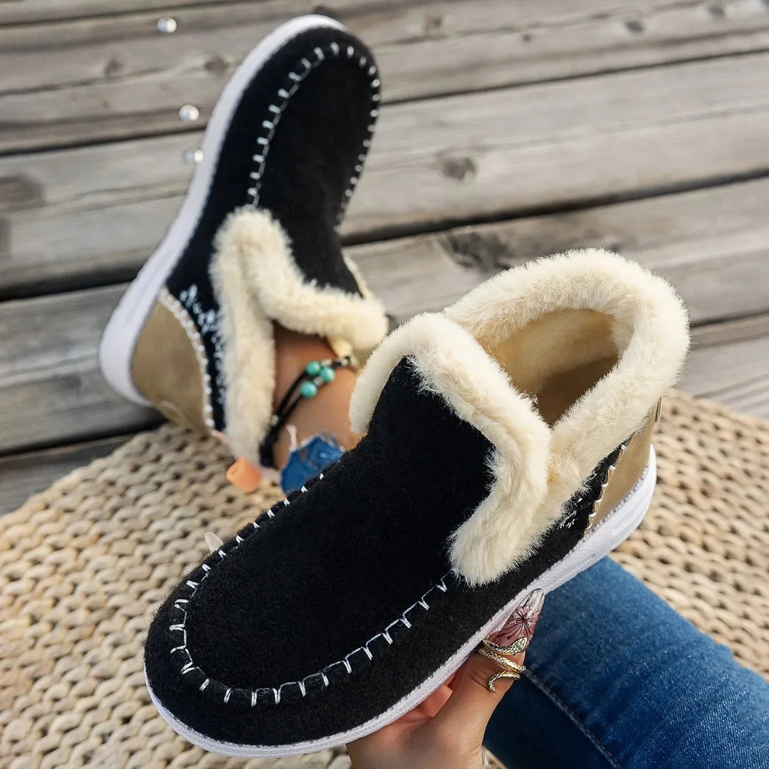 Kunstfell Stiefeletten Weich Flache Sohle Bequem - IdealeKleiden