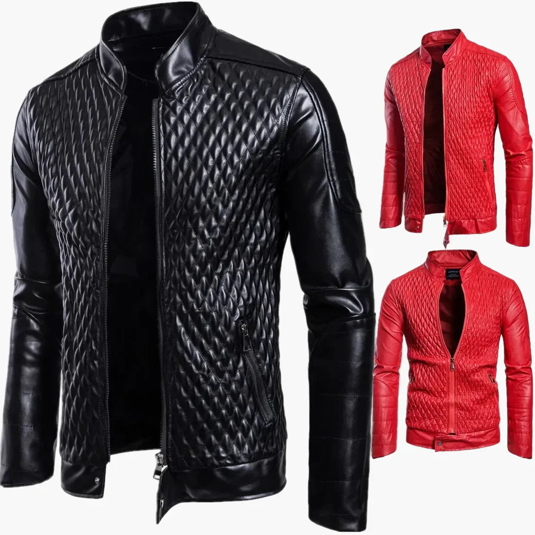 Lederjacke Biker Stil Stehkragen Trendy - IdealeKleiden