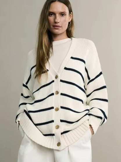 Große Damen Cardigan Streifen Übergröße