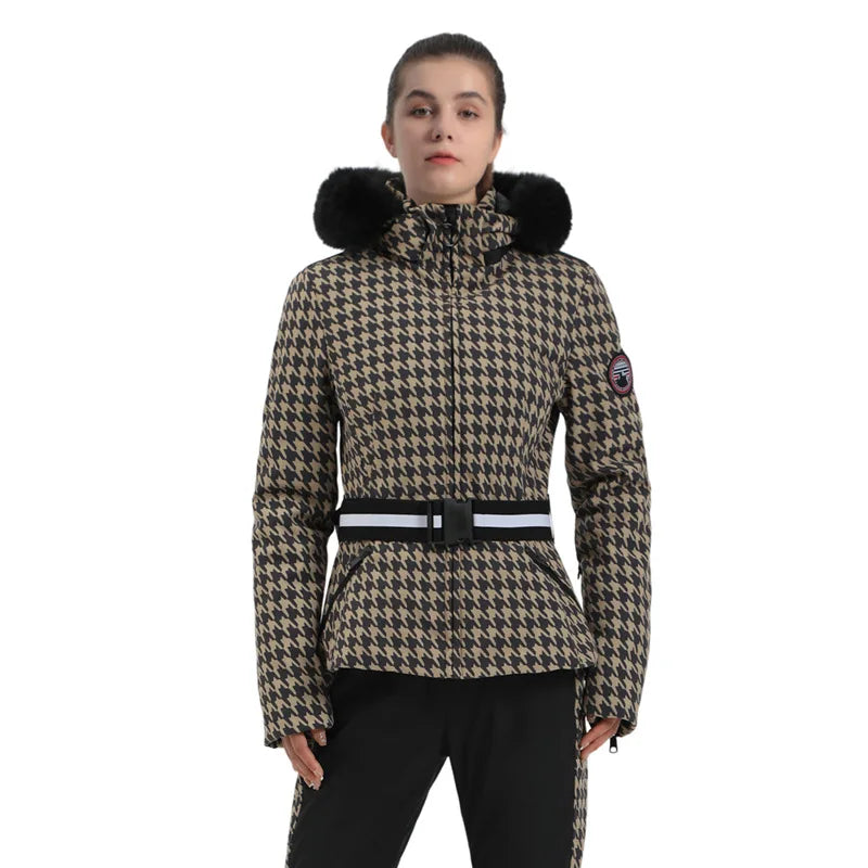 Damen Skijacke Winter Gemustert Warm - IdealeKleiden