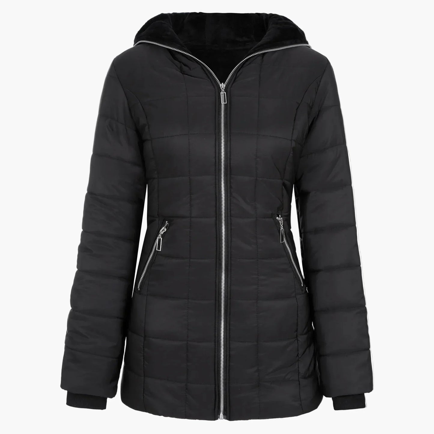 Winter Steppjacke Kapuze Asymmetrisch