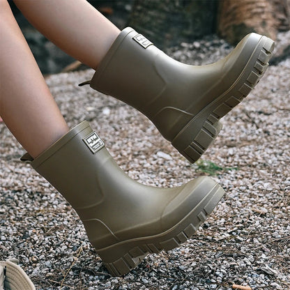 Damen Chelsea Stiefel Wasserdicht Blockabsatz - IdealeKleiden