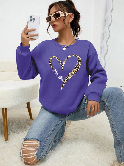 Modische Sweatjacke Leopard Herz Muster Frauen